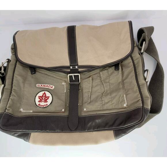 Roots Canada Messenger Bag Canvas Leather - Picture 1 of 13